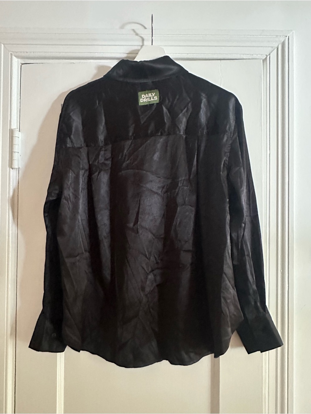 Daily Drills Black Satin Button-Down Shirt